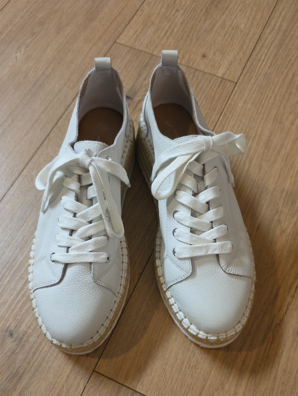 ANTONIO MELANI Cream Lace-Up‎ Leather Espadrille Platform Sneakers